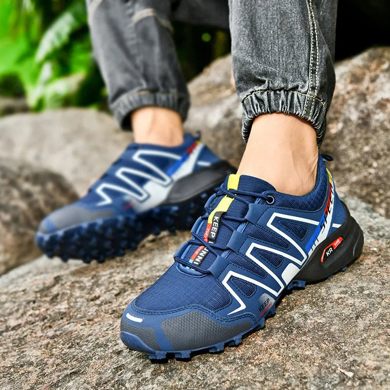 Plus size men's casual shoes with synthetic leather upper and mesh lining in three colour variations