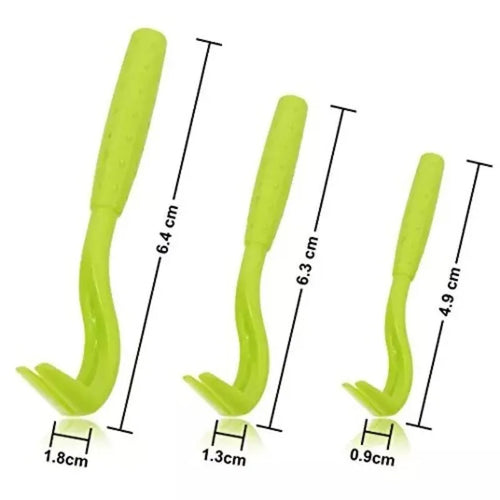 Three blue plastic tick removal clips for dogs and cats on a white background.