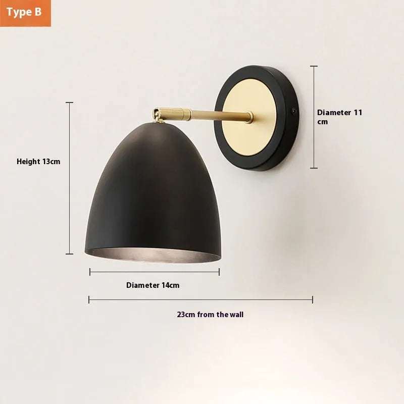 Nordic style iron wall lamp with four shade design options for bedroom or living room