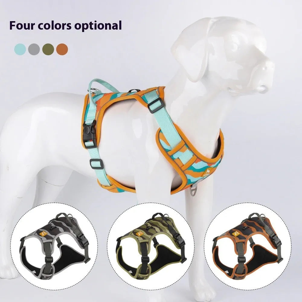 Reflective dog harness with hand-holding rope in oxford cloth fabric showing army green colour option