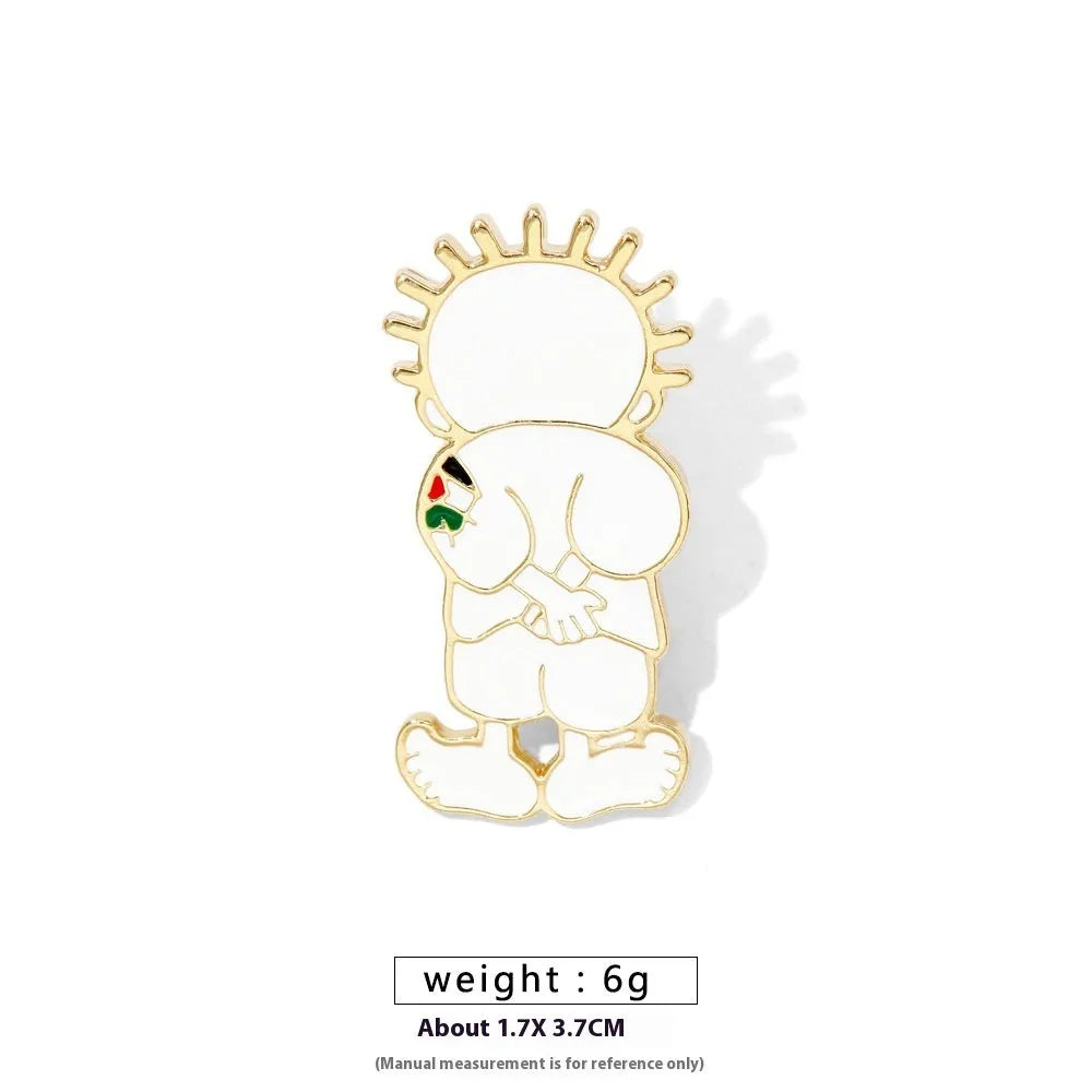 Square corrugated alloy brooch with Palestinian flag design on a neutral background