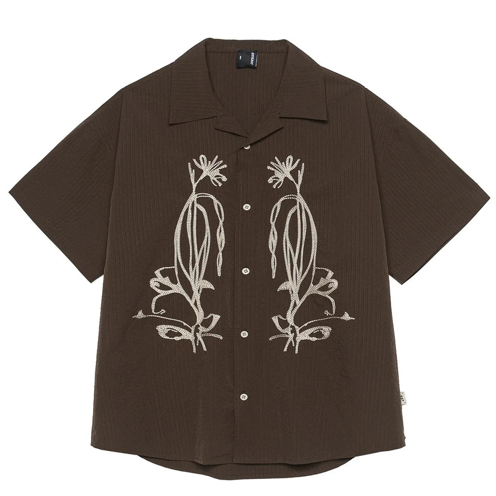 Brown striped waterproof quick-drying Cuban collar short sleeve outdoor shirt