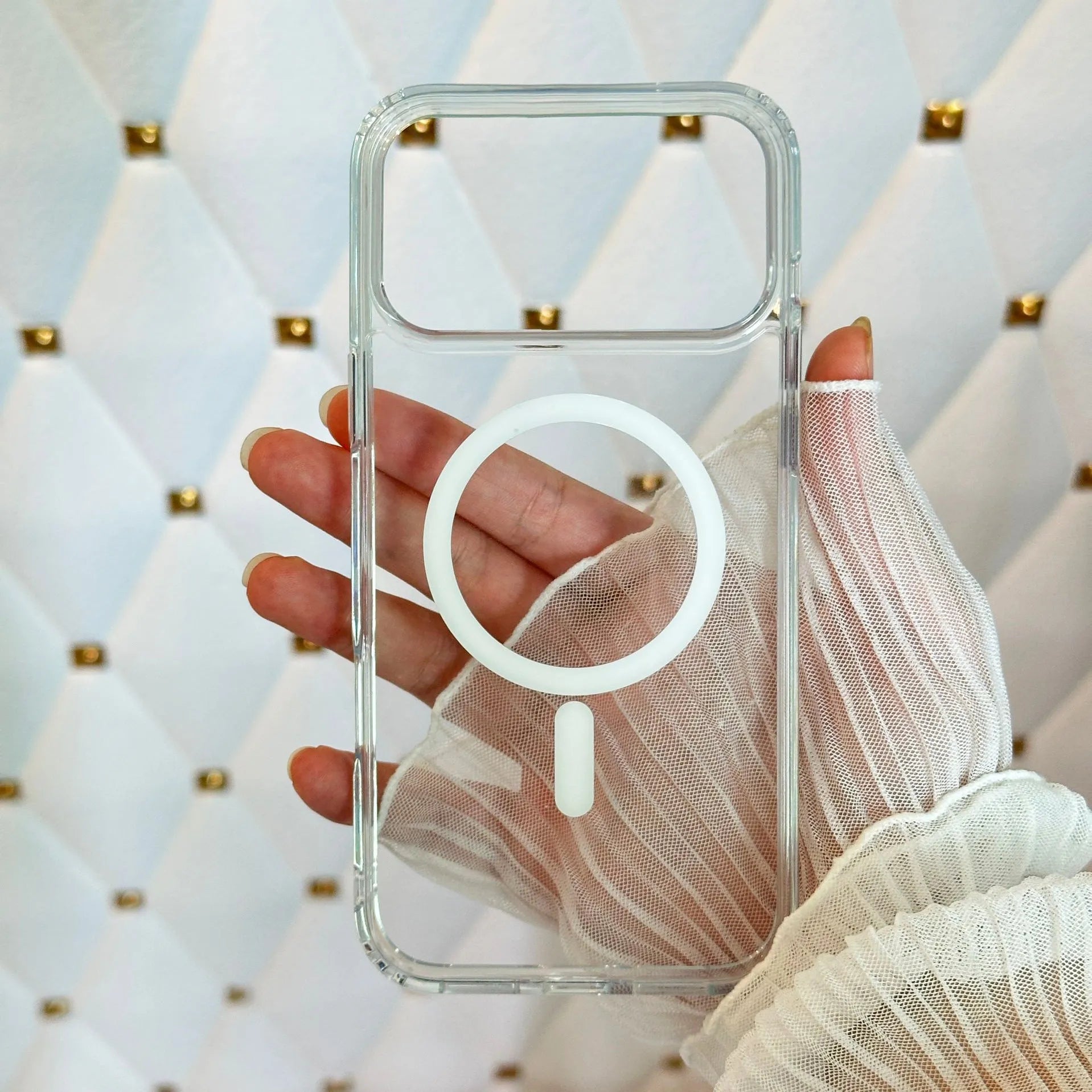 Transparent magnetic suction phone case for iPhone 17 Pro Max with frosted finish