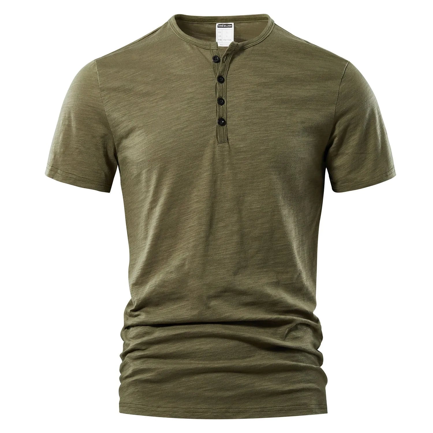 Men's solid colour slub cotton short sleeve T-shirt in British-style pullover design.