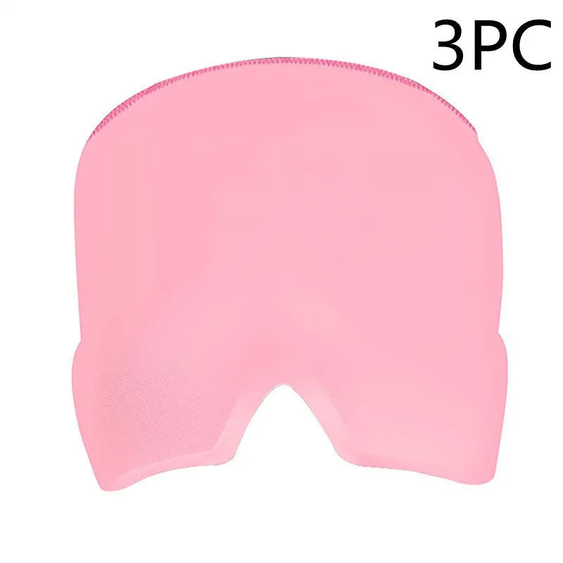 Cold therapy gel eye mask for headache relief in black colour on forehead
