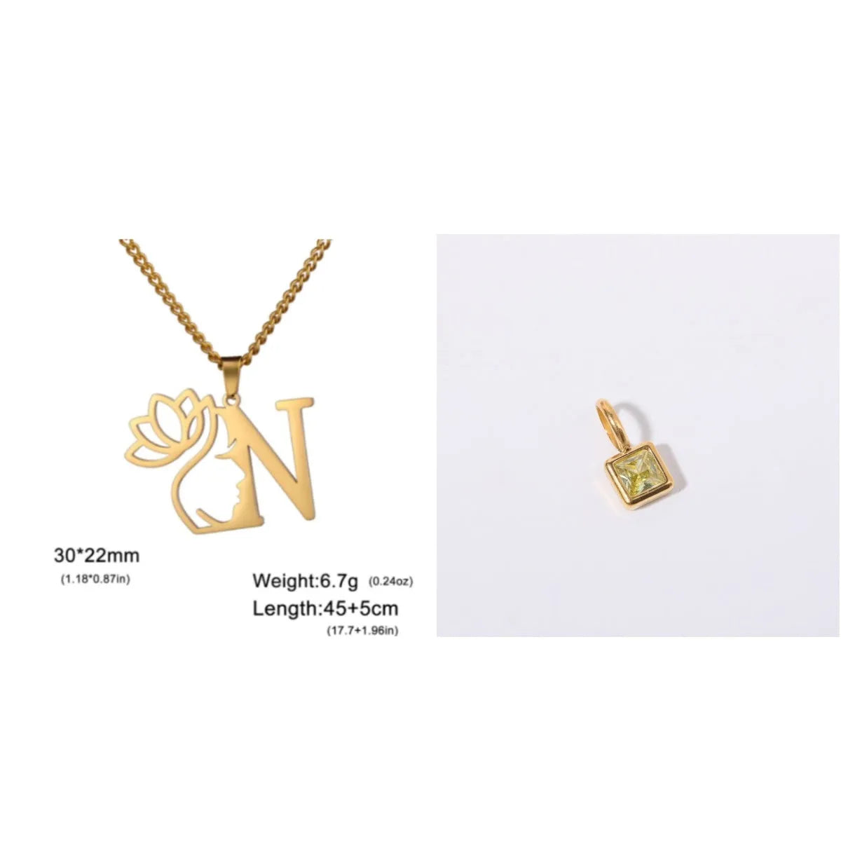 Stainless steel necklace with cross chain design and initial pendant in gold or silver finish