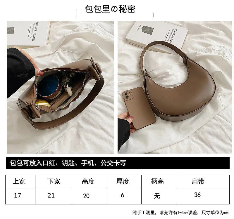 Women's cream yellow retro dumpling-shaped PU leather shoulder bag showing front and internal zippered pocket.