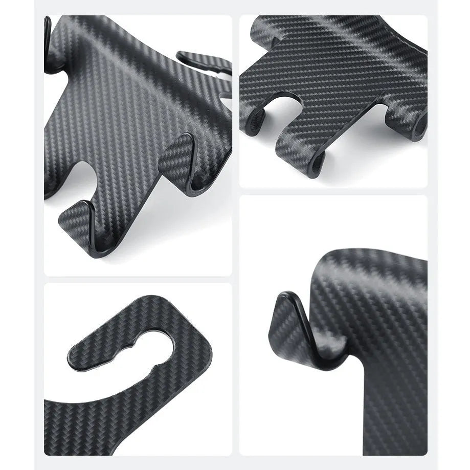 Black ABS plastic car hook and mobile phone holder for rear seat back storage.