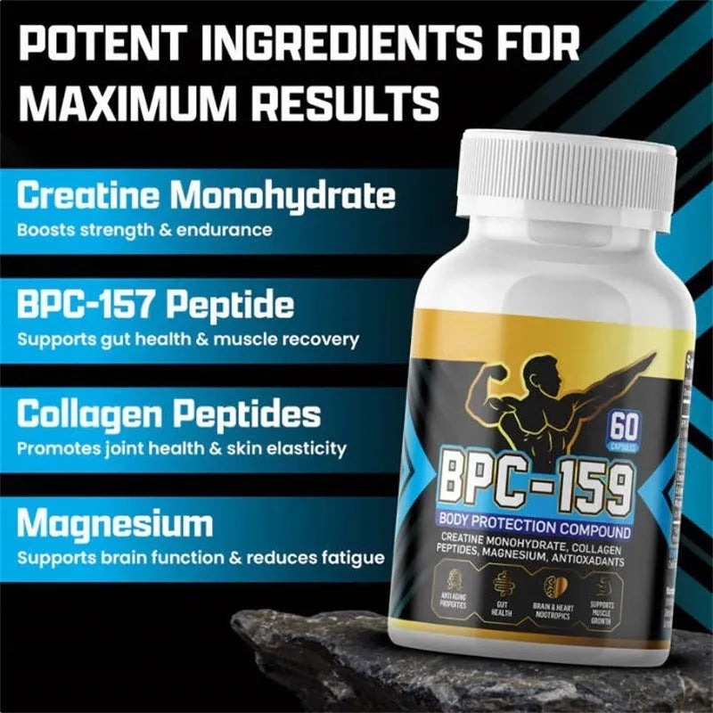 A single bottle of body energy supplement capsules on a plain background.