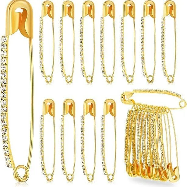 Rhinestone flower brooch pin for headscarf anti-exposure scarf buckle, gold or silver, 10 or 12 pack