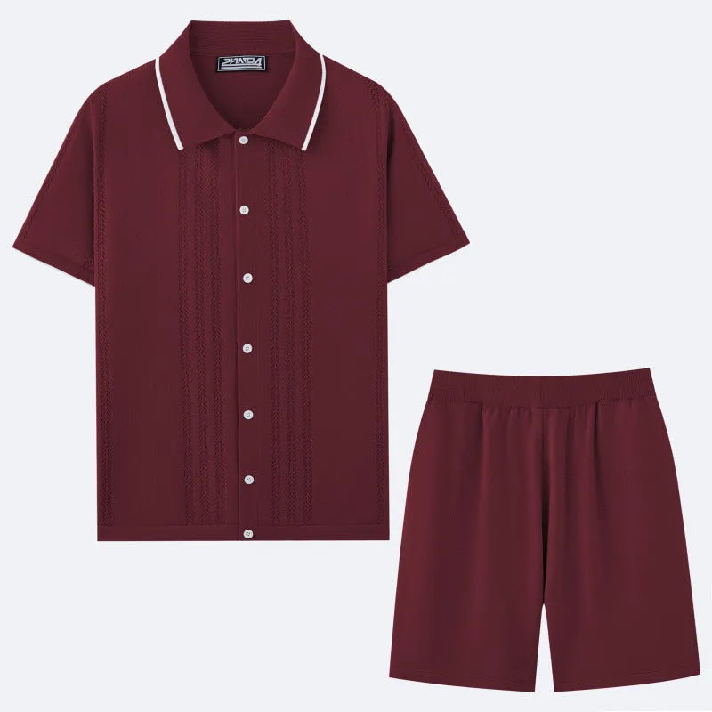 Business casual knitwear set with short sleeve top and matching shorts in Tencel viscose fabric