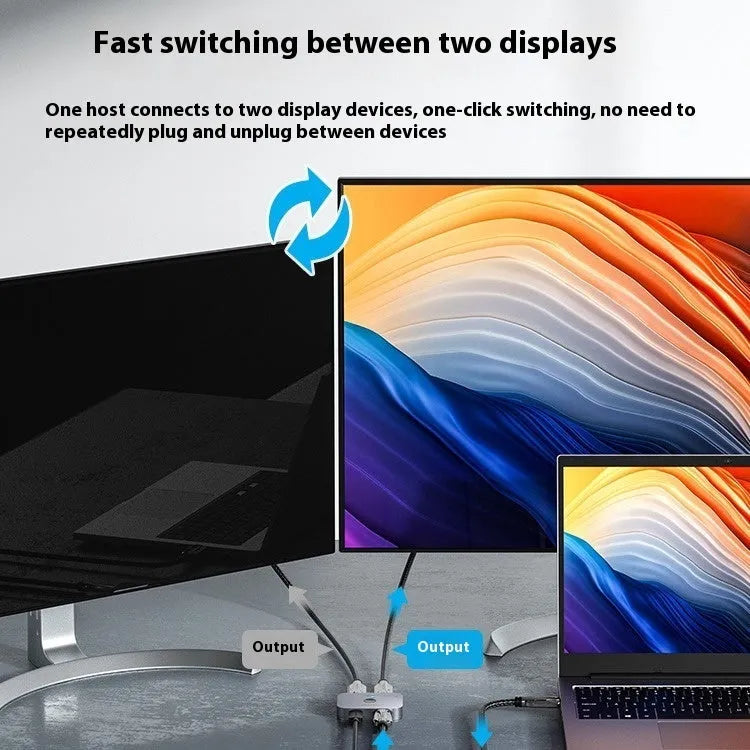 Alloy metal computer audio video converter for HD two-way conversion to television, in black or grey.