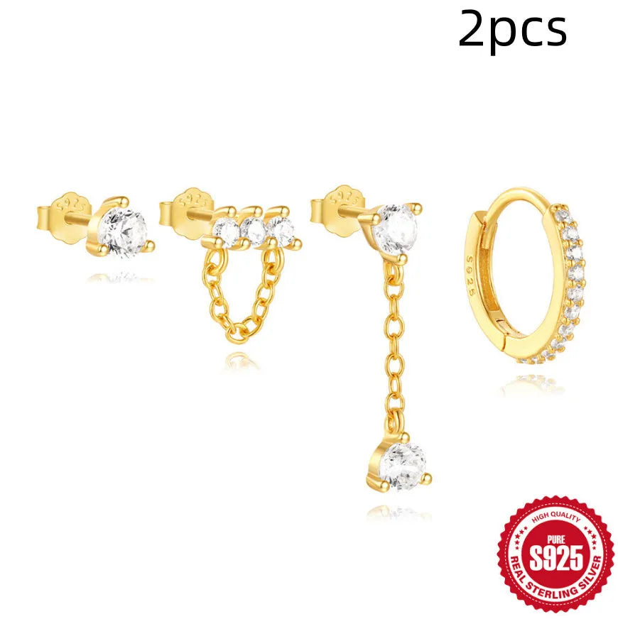 S925 sterling silver geometric clover petal earrings with electroplated gold finish options