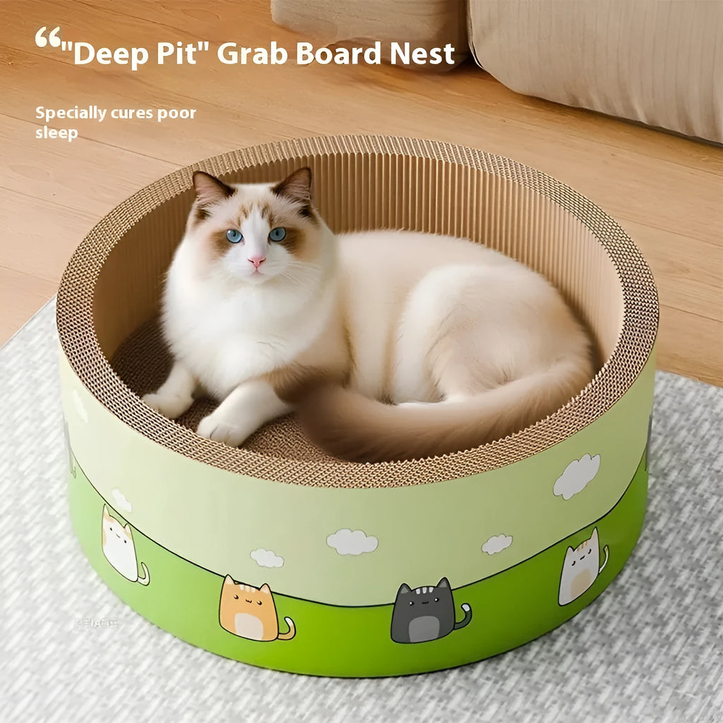 Large round deep pit cat scratch board made from corrugated paper measuring 50cm diameter