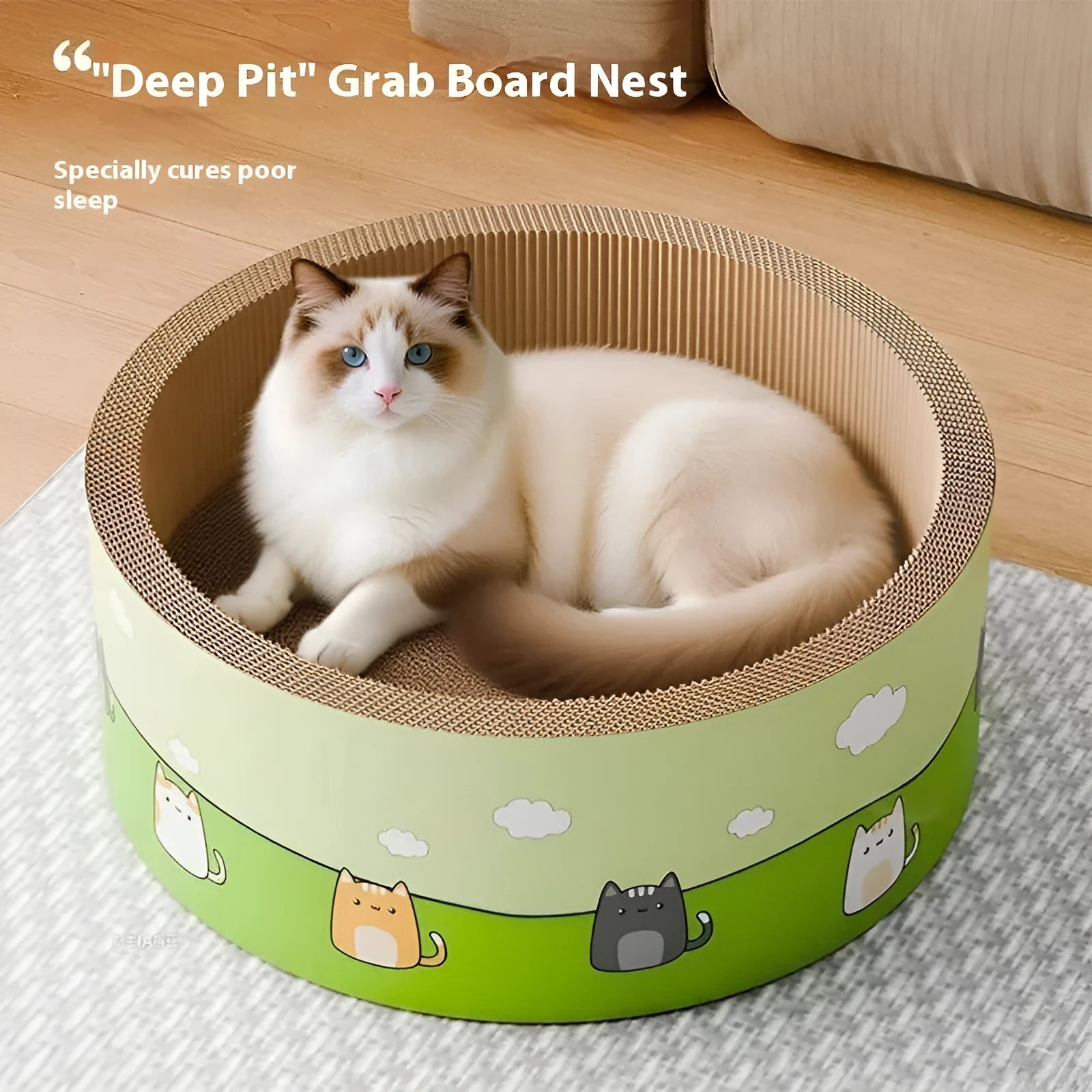 Large round deep pit cat scratch board made from corrugated paper measuring 50cm diameter