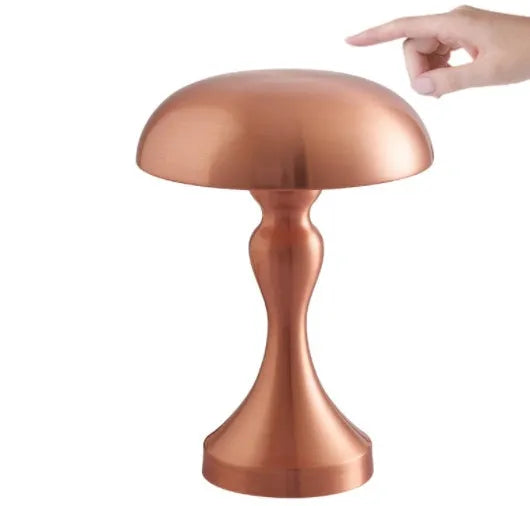 Metallic rechargeable LED desk lamp with touch control showing three colour temperature options
