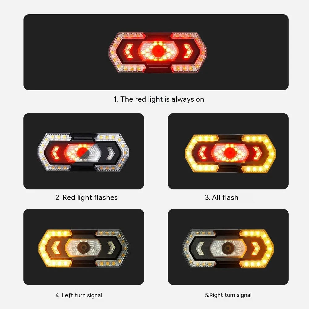 Black wireless remote control vehicle taillight with USB charging port and LED lighting