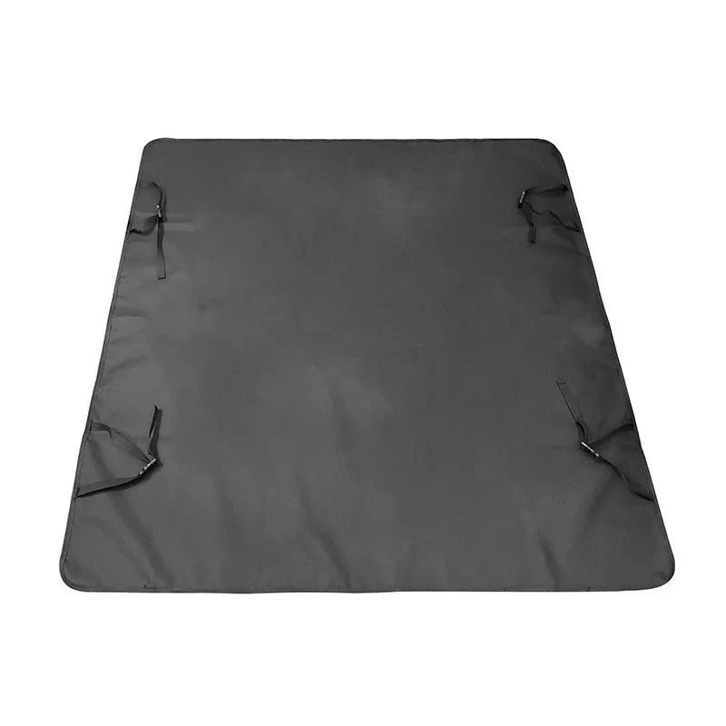 Washable cloth car pet mat for rear seat protection with dog bone print design.