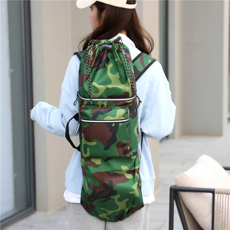 Lightweight waterproof skateboard backpack with 20-35L capacity in camouflage colours