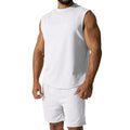 Men's sleeveless sports suit set in cotton blend with matching shorts in solid colour options