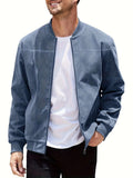 Man wearing a men's plus size suede casual jacket in army green with a zipper front.