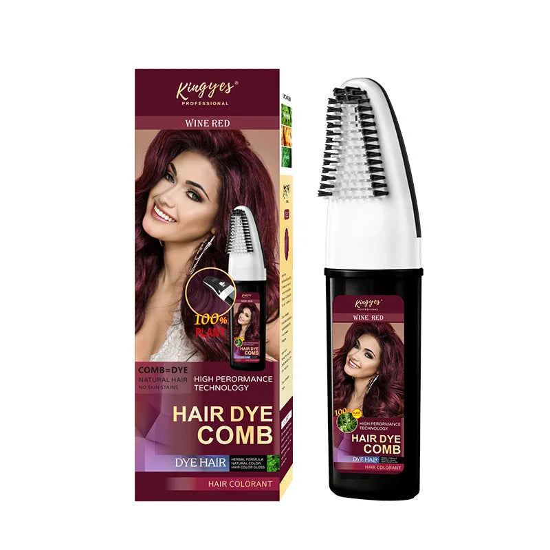 Easy Coloring Comb hair dye kit with 200ml bottle and attached comb applicator in brown, dark brown, or wine red