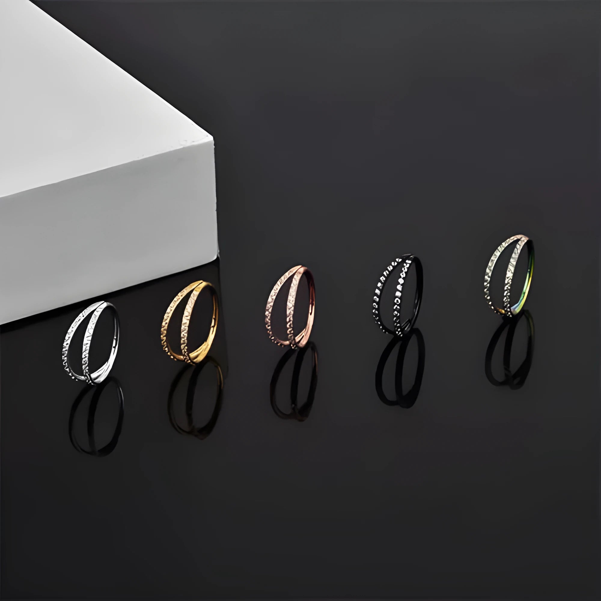 G23 titanium alloy lip and nose ring body jewellery in gold or steel colour finishes