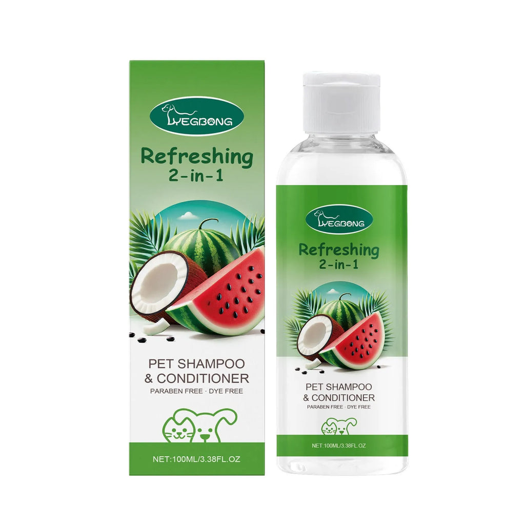 100ml bottle of 2-in-1 pet shampoo and fragrance shower gel for dogs and cats.