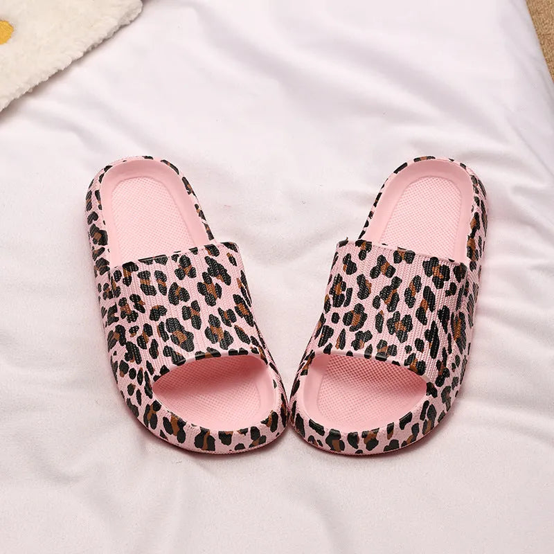 Women's leopard print EVA slippers with thick sole in multiple colour patterns, sizes 36-45