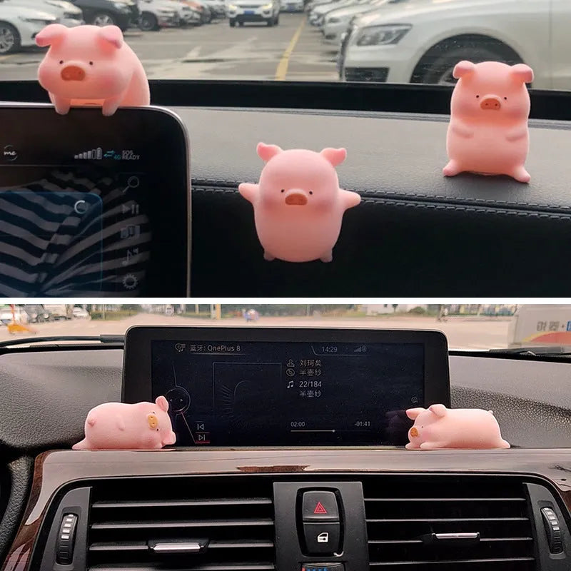 Cute resin cartoon pig car decoration accessory for dashboard.