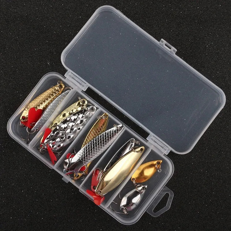 Iron fishing lure with pineapple sequin box design showing gold and silver metallic sequins