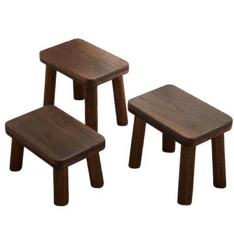 Solid wood shoe changing stool with distressed finish and bracket structure
