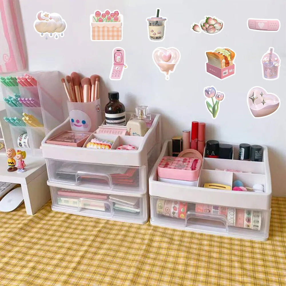 Pack of 63 pink heart-shaped 3D decorative stickers for crafts and laptop decoration.