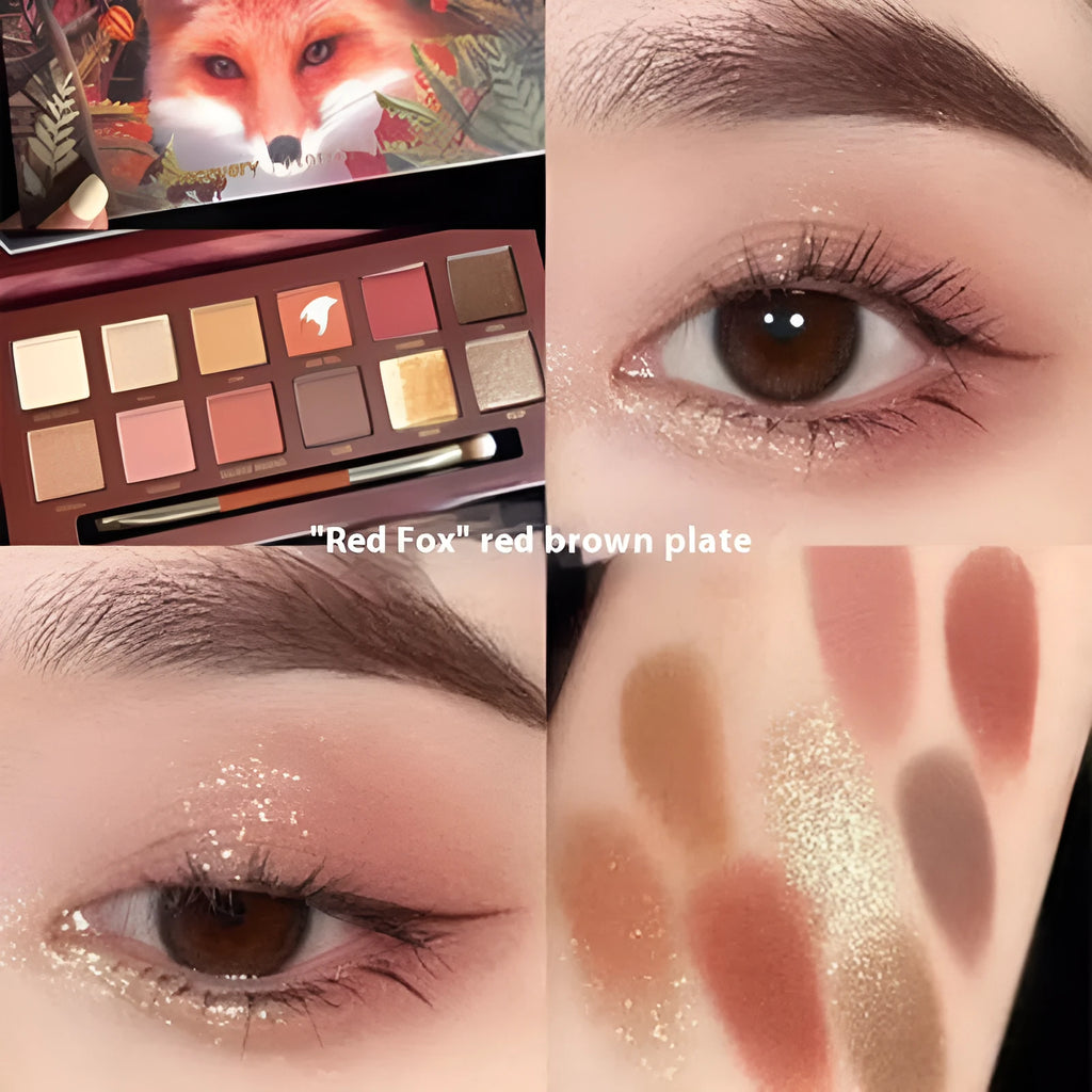 Explorer twelve-colour animal eye shadow palette showing golden tiger, red fox, and spotted tiger designs