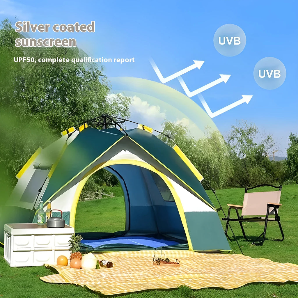 Dark green silver glue camping tent with automatic quick-open design for 3-4 people