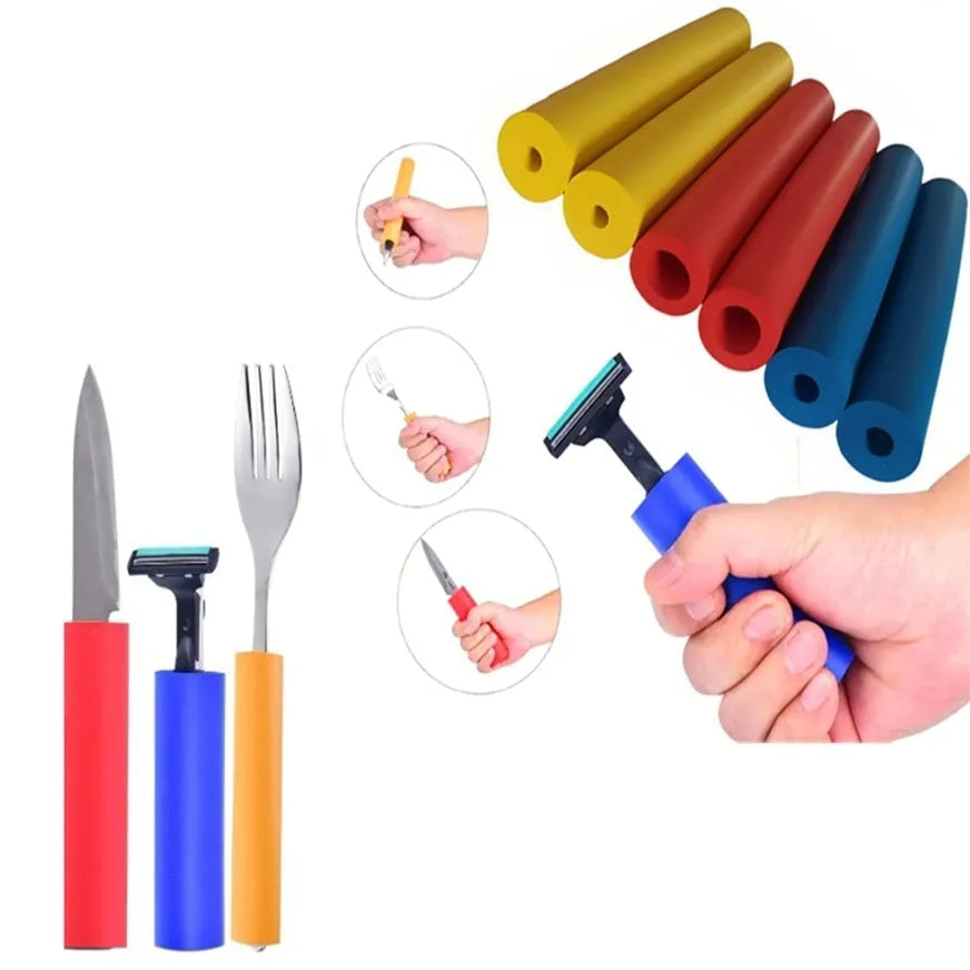 Pack of black rubber grip hose sleeves for utensil handles in two size options, 10mm and 18mm inner diameter.