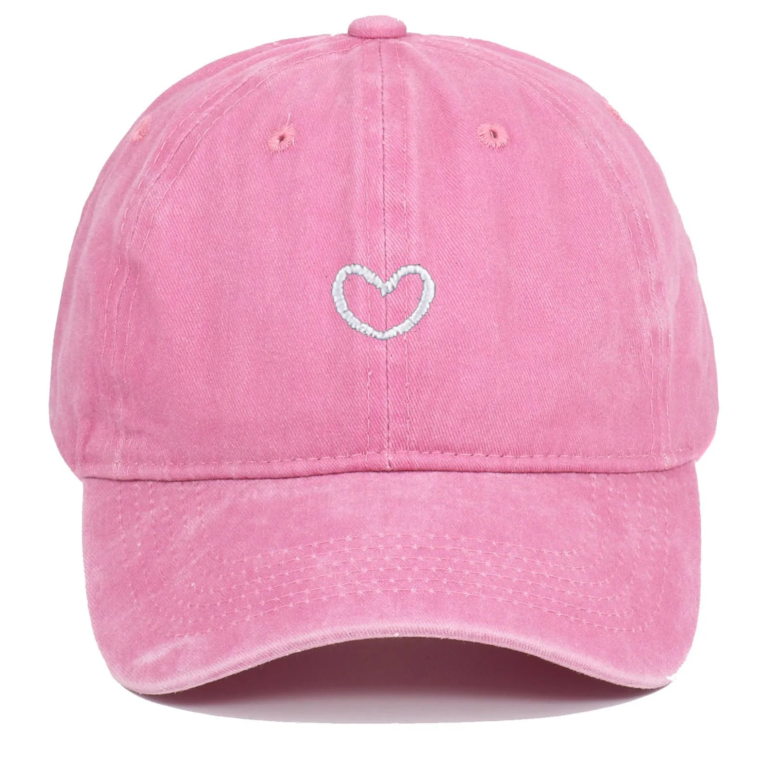 Cotton baseball cap with embroidered love heart design in adjustable size