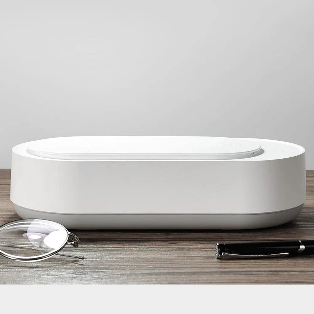 White portable ultrasonic cleaner with stainless steel tank for jewellery glasses watch cleaning