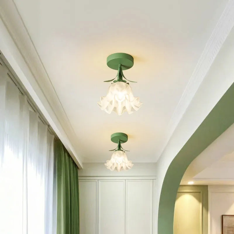 Cream coloured modern corridor light fixture with Linglan Flower design and remote control.