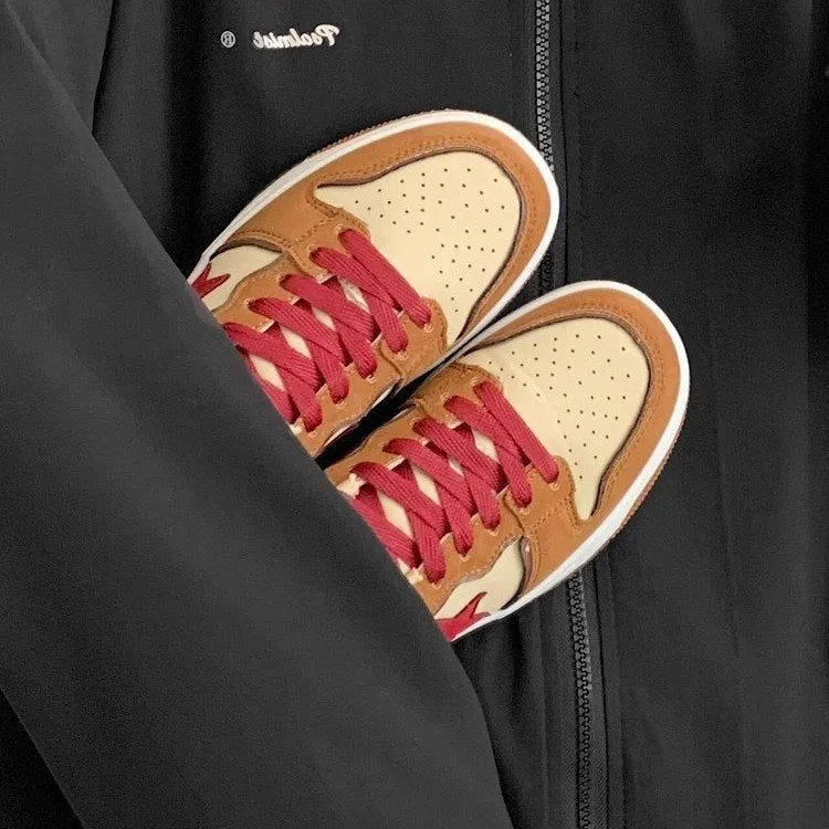 Brown women's low-top platform sneakers with sequin details and a lace-up front.
