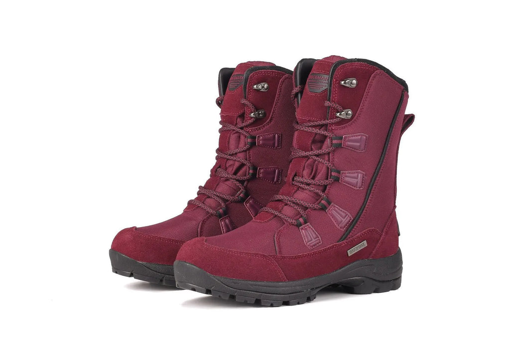Women's mid-calf thermal snow boots in genuine leather with round toe and rubber sole