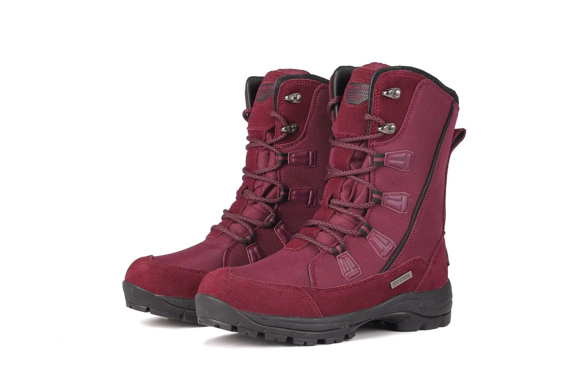 Women's mid-calf thermal snow boots in genuine leather with round toe and rubber sole