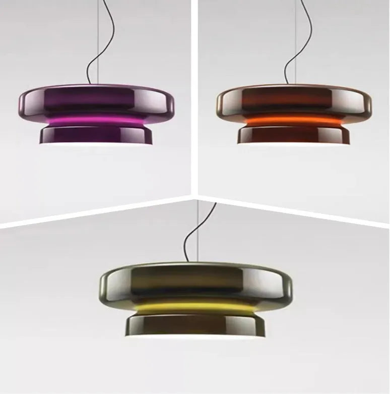 Modern square glass chandelier light fitting with colour options for bedroom or commercial spaces