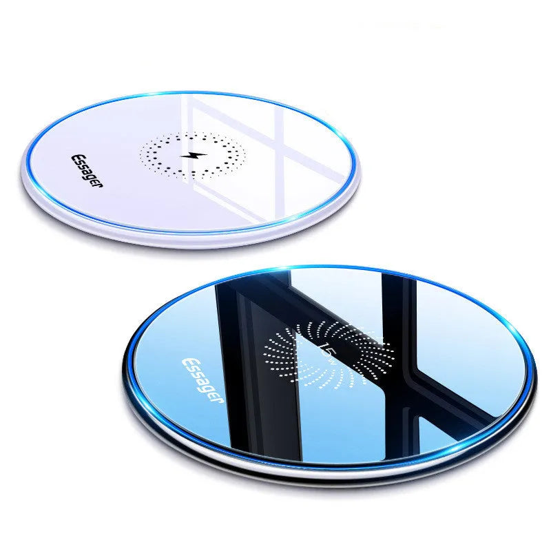 Desktop round wireless charger with acrylic aluminium alloy frame and mirror finish