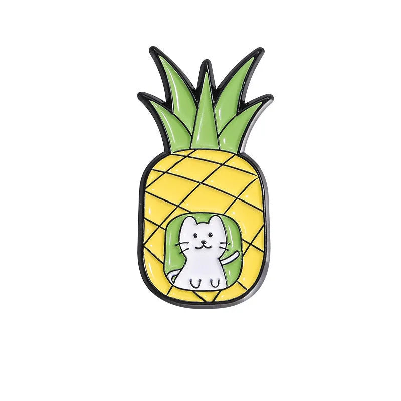 Colourful cartoon fruit and letter shaped zinc alloy brooch pin on fabric