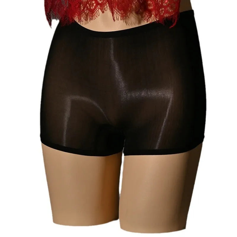 Men's shiny underwear stockings in seamless open style with mid waist design