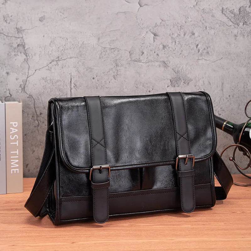 Black Korean style commuter backpack with anti-theft features and sewing thread detailing