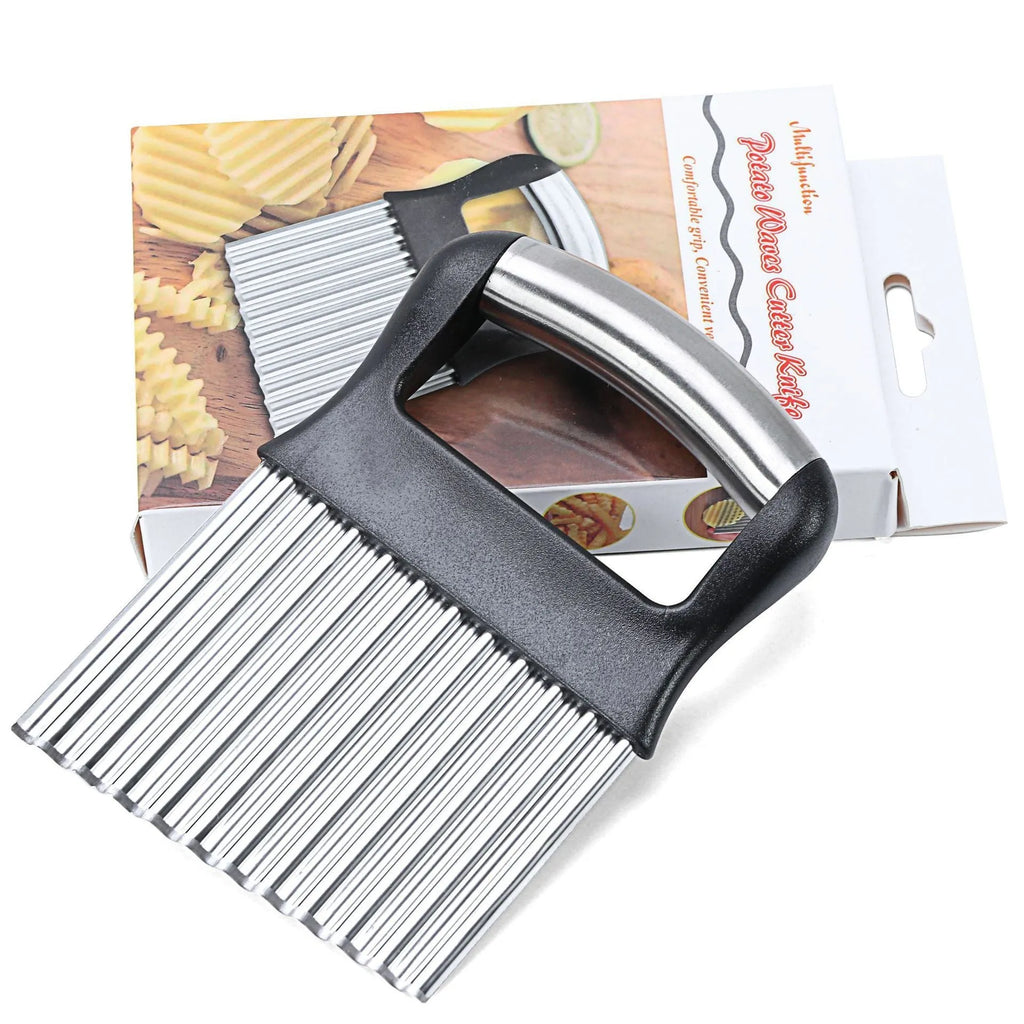14cm by 9cm stainless steel potato wave knife with alloy handle in black or white