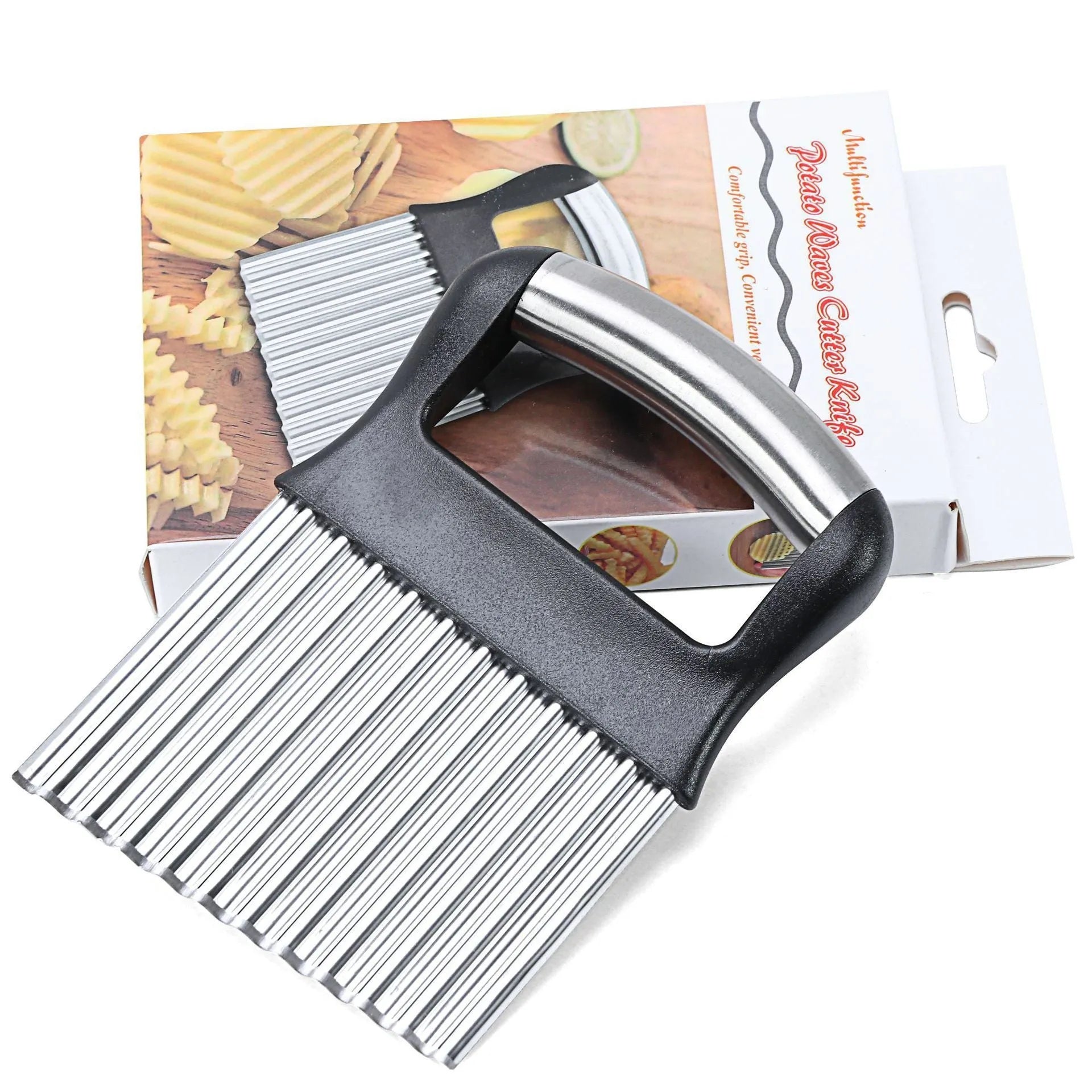 14cm by 9cm stainless steel potato wave knife with alloy handle in black or white