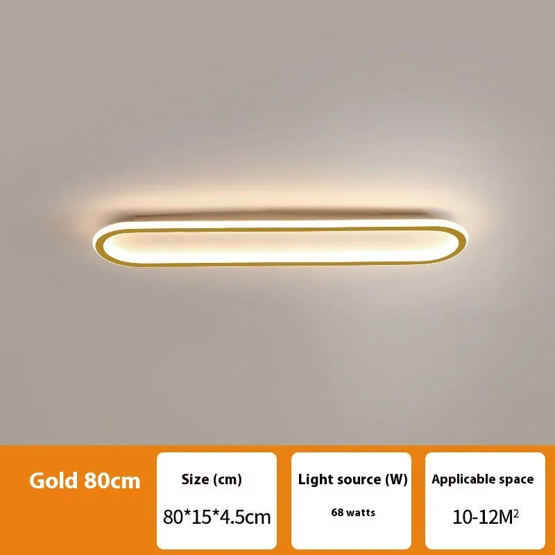 Slim aluminium strip ceiling lamp with PVC diffuser in a minimalist design for corridor or bedroom lighting.